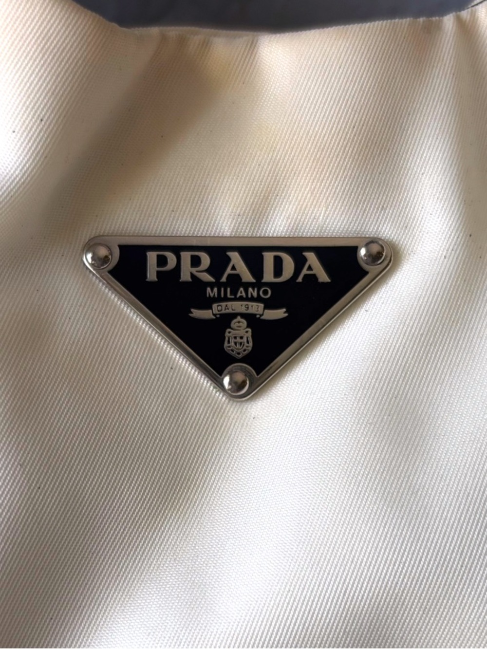 AUTHENTIC PRADA TESSUTO SHOULDER BAG EGGSHELL NYLON BLACK LEATHER GROMMET STRAP - Picture 8 of 11